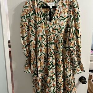 Floral Print Dress with Green and Orange Accents